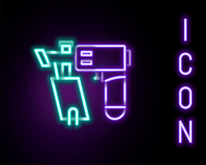 Glowing neon line Nail gun icon isolated on black background. Colorful outline concept. Vector