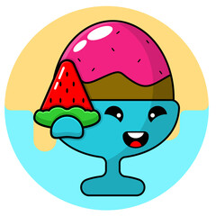 cartoon ice cream cup holding watermelon triangle design vector