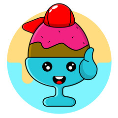 Red hat ice cream cup cartoon design vector with thumbs up