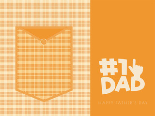 Happy Father's Day Greeting Card With Patch Pocket On Orange Background.