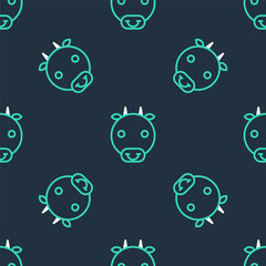 Line Ox zodiac sign icon isolated seamless pattern on black background. Astrological horoscope collection. Vector