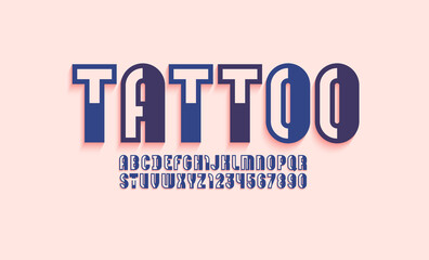 Outline font, blue modern trendy alphabet, stylish letters and numbers made of contour and fragments letters, vector illustration 10EPS