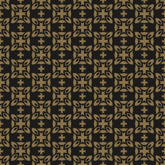 Background pattern with simple mosaic ornament on a black background, wallpaper. Seamless pattern, texture. Vector image