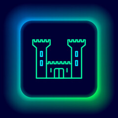 Glowing neon line Castle icon isolated on black background. Fortress sign. Colorful outline concept. Vector