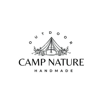 Tent Boho Camp Drawing Logo Vector Illustration Template Icon
