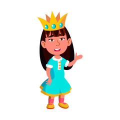 toddler girl wearing crown play queen cartoon vector. toddler girl wearing crown play queen character. isolated flat cartoon illustration