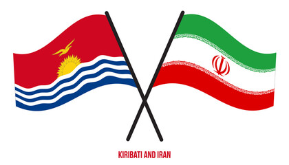 Kiribati and Iran Flags Crossed And Waving Flat Style. Official Proportion. Correct Colors.