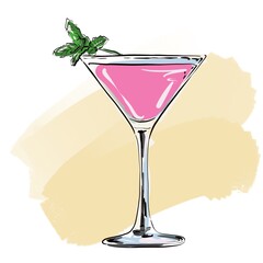 Illustration of pink cocktail with lime
