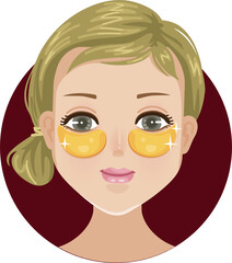 Girl with under eye collagen gold pads beauty women face with healthy fresh skin of skin care