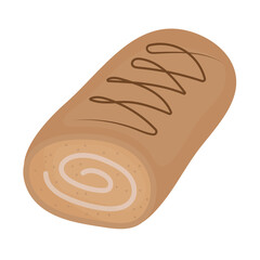 Sweet chocolate roll cake vector illustration. Pastry product with cream isolated on white background. Bakery element in flat style