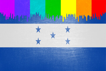Paint (rainbow flag) is dripping over the national flag of Honduras
