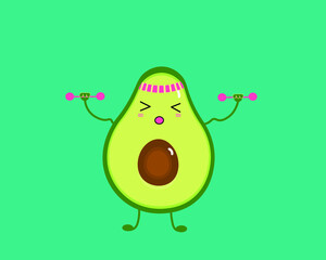 A cartoon avocado with dumbbells 