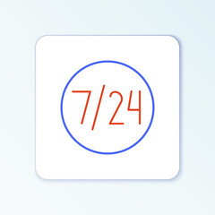 Line Clock 24 hours icon isolated on white background. All day cyclic icon. 24 hours service symbol. Colorful outline concept. Vector