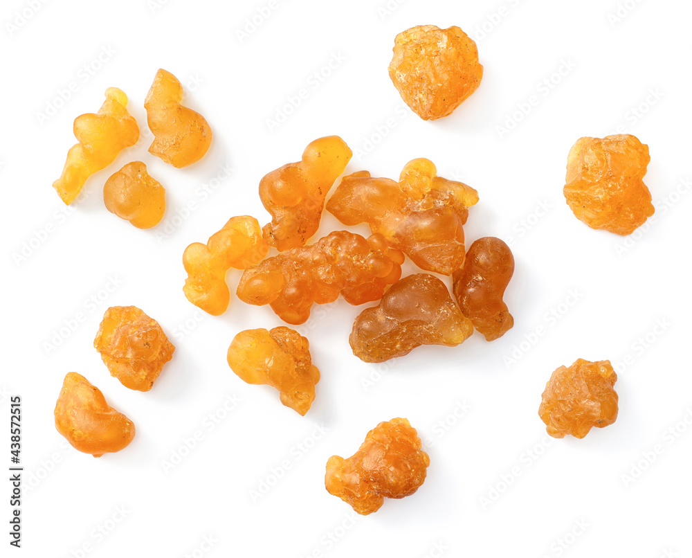 Sticker frankincense isolated on the pure white background, top view