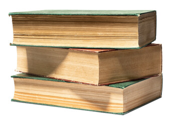 stacked old book isolated on white background