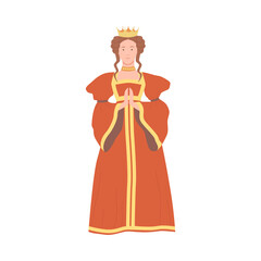 Fototapeta na wymiar Queen in Red Dress with Golden Crown on Her Head as Fabulous Medieval Character from Fairytale Vector Illustration