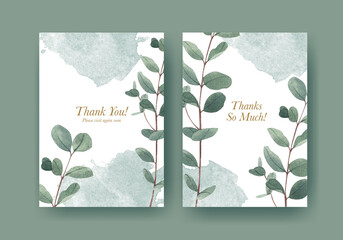 Thank you card template with spring flower concept,watercolor style