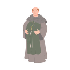 Priest or Monk as Fabulous Medieval Character from Fairytale Vector Illustration