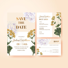 Wedding card template with spring flower concept,watercolor style