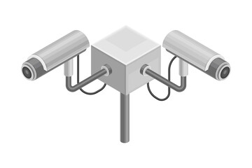 Video Surveillance with Camera as Smart City Control Device Isometric Vector Illustration