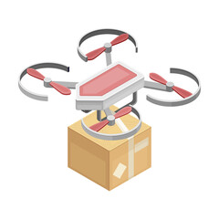 Drone as Aerial Vehicle Delivering Parcel in Carton Box as Smart City Isometric Vector Illustration