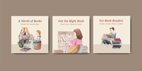 Banner template with world book day concept watercolor illustration