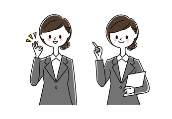 ビジネス 女性 指差しとOKサイン