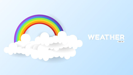 Colorful rainbow and white clouds , illustration of the weather concept , Paper cut style ,Vector illustration EPS 10