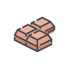 Chocolate piece color line icon. Piece of chocolate bar vector outline colorful sign.
