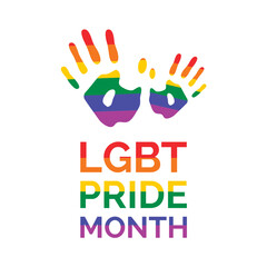 LGBT Pride Month Poster with rainbow handprint icon vector. Handprint with the colors of the rainbow flag icon vector. LGBT design element isolated on a white background