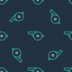 Line Whistle icon isolated seamless pattern on black background. Referee symbol. Fitness and sport sign. Vector