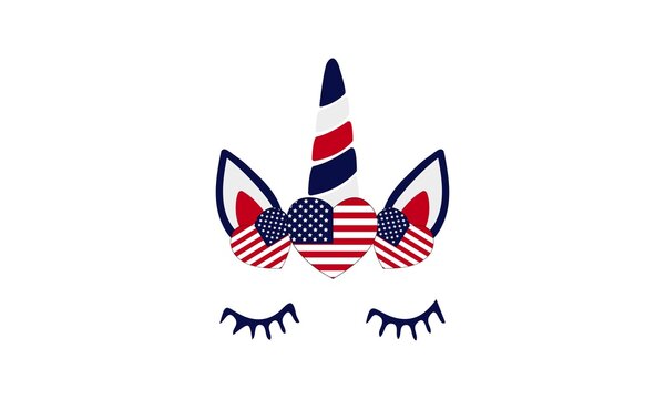 4th of July, USA Unicorn Face Heart, Heart, US Flag Vector And Clip Art