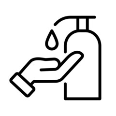 Vector line icon of hand sanitizer isolated on white background. Wash your hands high quality symbol