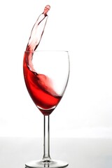 Splash of red wine in glass goblet isolated on white