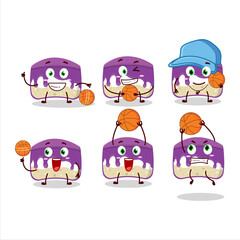 Fototapeta premium Talented grapes cake cartoon character as a basketball athlete