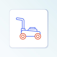 Line Lawn mower icon isolated on white background. Lawn mower cutting grass. Colorful outline concept. Vector