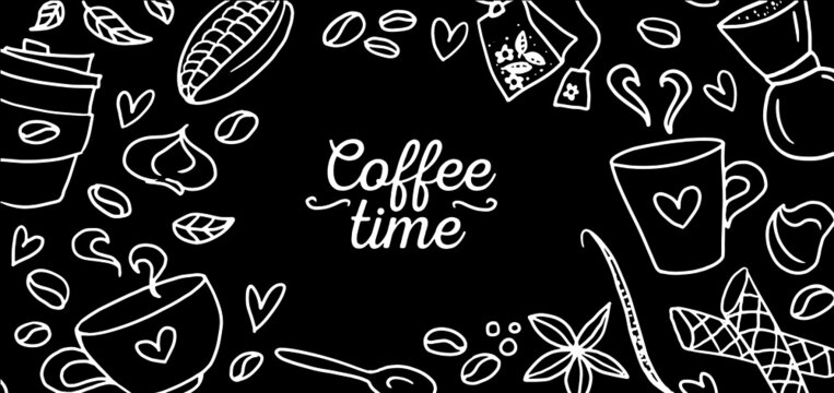 Coffe shop signboard, with doodle elements