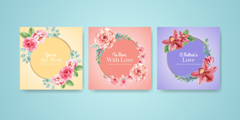 Fototapeta na wymiar Banner template with Happy mothers day concept watercolor illustration