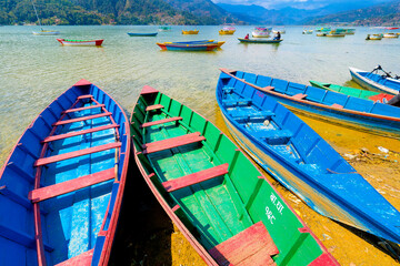 Wooden Rowing Boats, Phewa Lake, Fewa Lake, Pokhara, Nepal, Asia