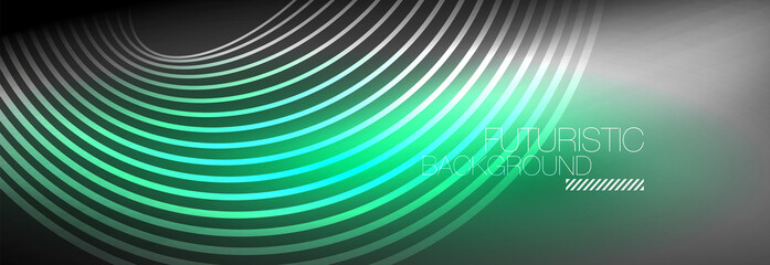 Dark abstract background with glowing neon circles. Trendy layout template for business or technology presentation, internet poster or web brochure cover, wallpaper