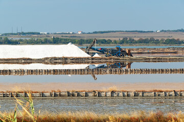 Fototapeta na wymiar Black Sea salt pans. Salt extraction from Atanasovsko Lake near Burgas, Bulgaria