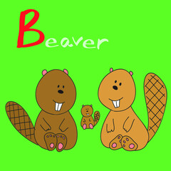 Funny Animal Family Alphabet, Letter B - beaver