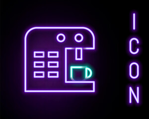 Glowing neon line Coffee machine icon isolated on black background. Colorful outline concept. Vector