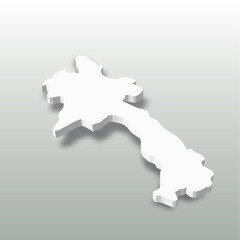 Laos - white 3D silhouette map of country area with dropped shadow on grey background. Simple flat vector illustration.