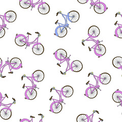Naklejka premium Bicycle handd rawn vector seamless pattern