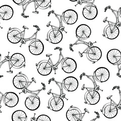 Bicycle handd rawn vector seamless pattern