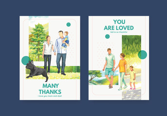 Card template with International Day of Families concept design watercolor illustration