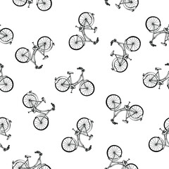 Fototapeta na wymiar Bicycle handd rawn vector seamless pattern