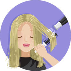 Hairdresser hands hair dryer of women. Stylist beauty salon hairstyle fashion.