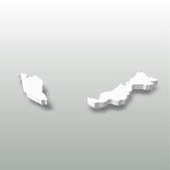Malaysia - white 3D silhouette map of country area with dropped shadow on grey background. Simple flat vector illustration.